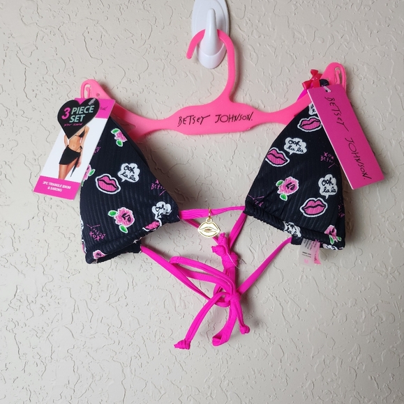 Betsey Johnson Other - Betsey Johnson Klitsch 3pc Adjustable Tie Ribbed Bikini Ooh La Print Size M